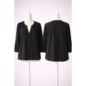 NWT Knox Rose Black V-Neck Puff Sleeve Blouse - Chic Office Siren Plus XXL